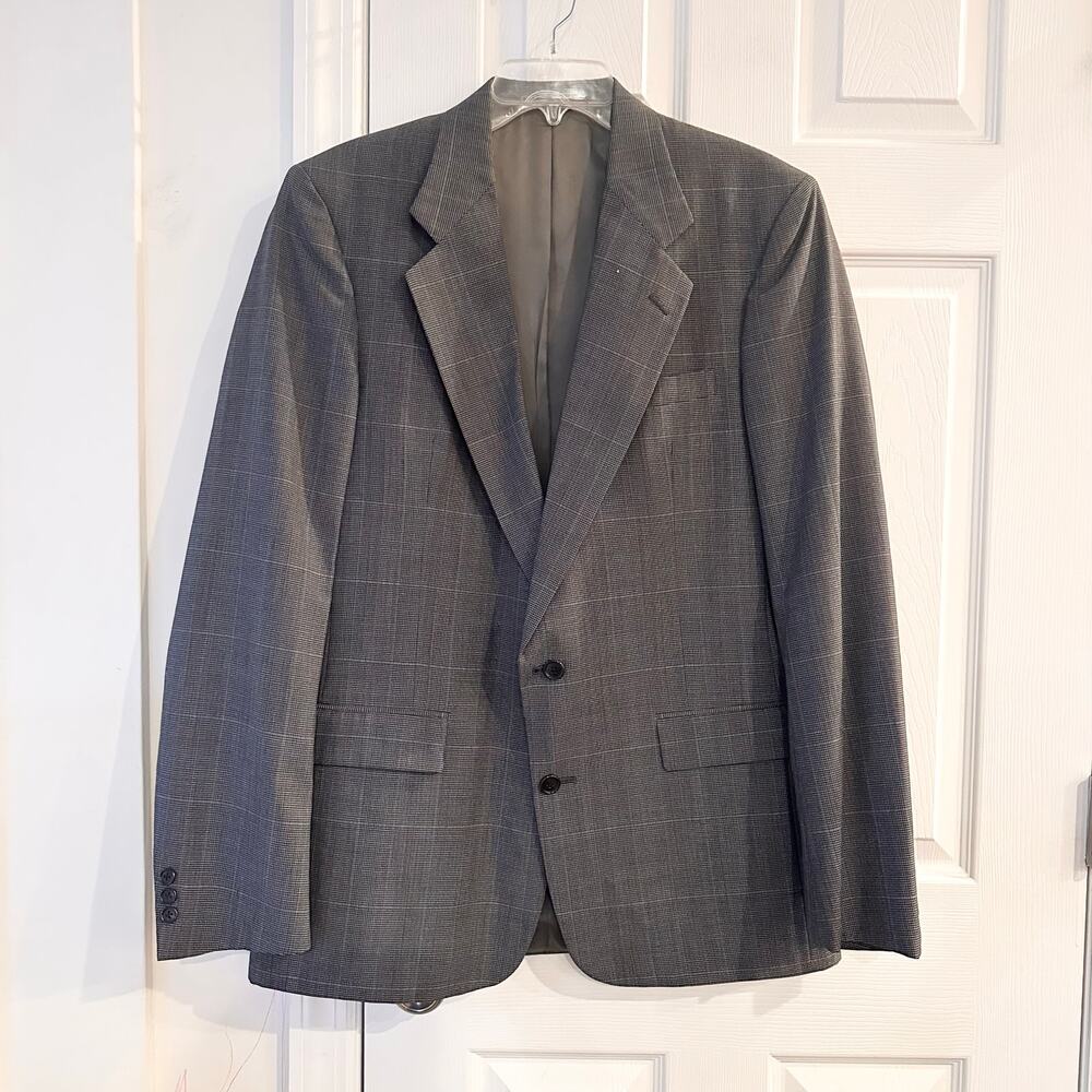 Christian Dior Men Vintage Grey Glen Plaid Double Button Blazer Suit Jacket 42L